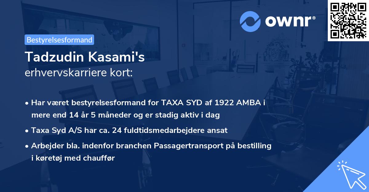 Tadzudin Kasami's erhvervskarriere kort