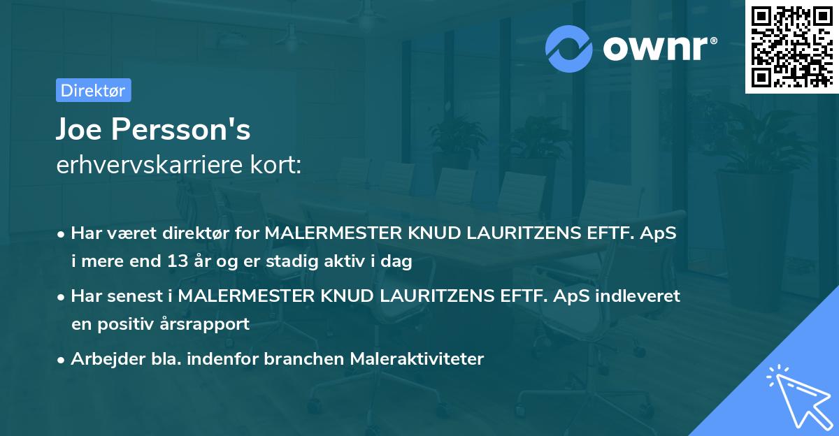 Joe Persson's erhvervskarriere kort