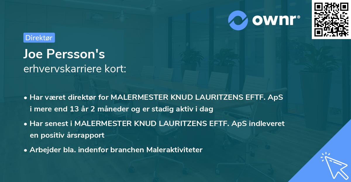 Joe Persson's erhvervskarriere kort