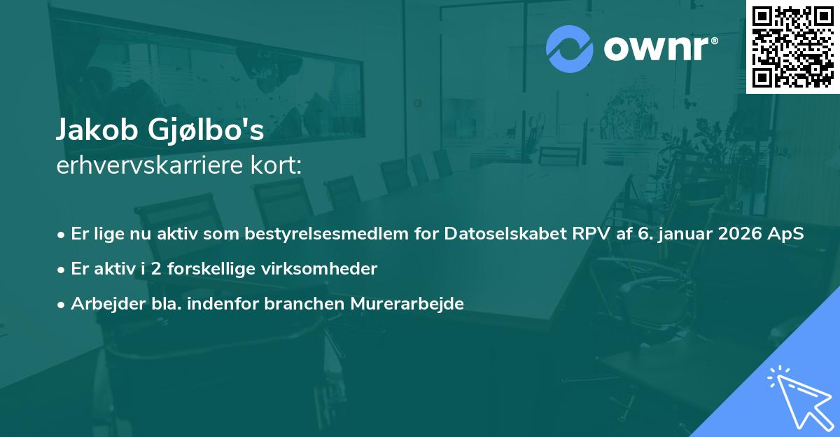 Jakob Gjølbo's erhvervskarriere kort
