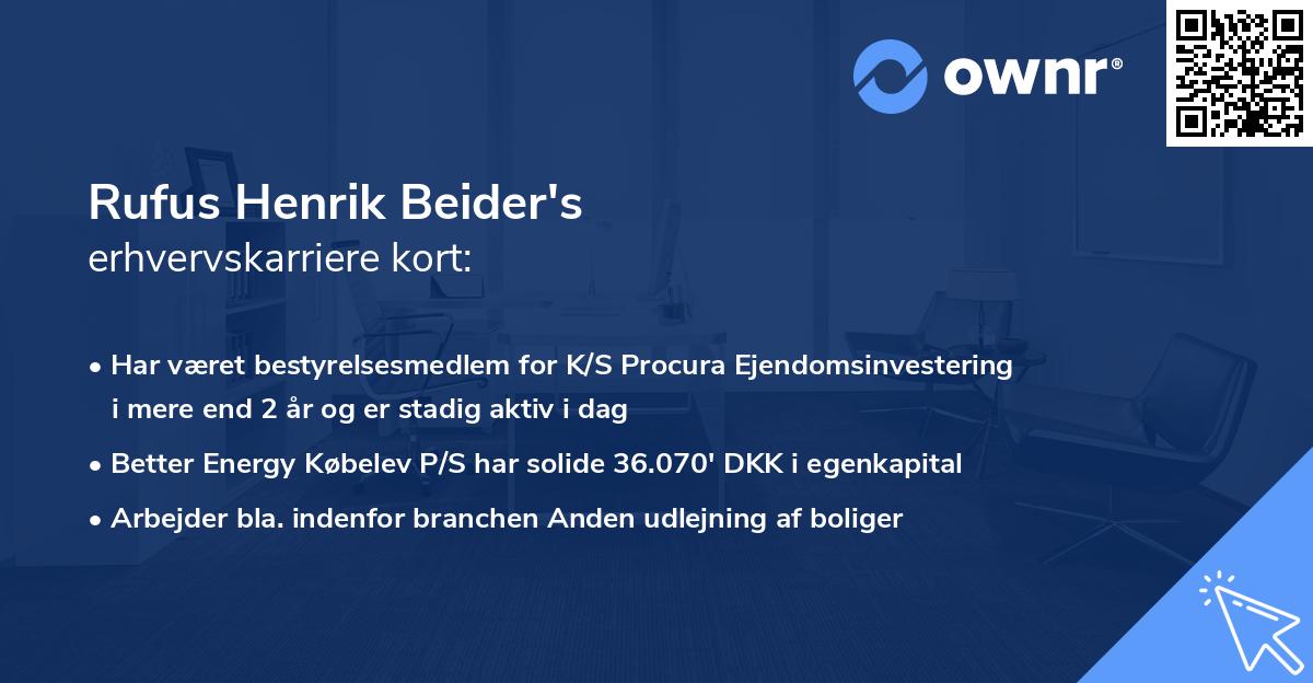 Rufus Henrik Beider's erhvervskarriere kort