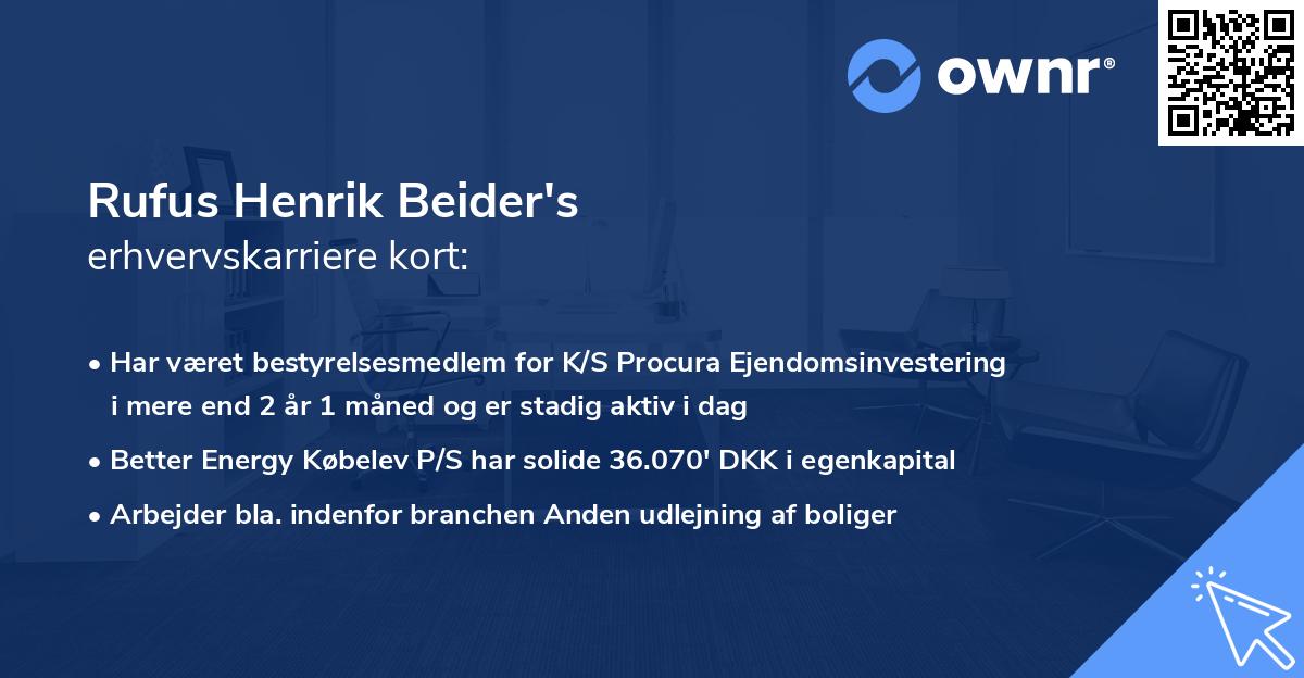 Rufus Henrik Beider's erhvervskarriere kort