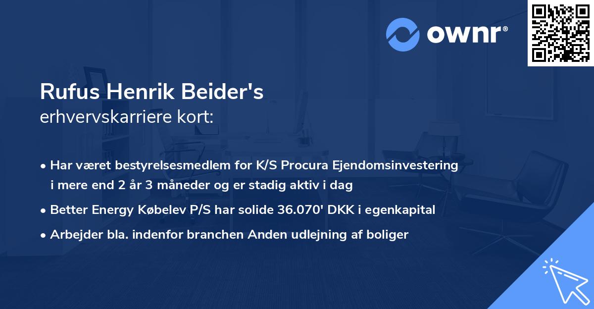 Rufus Henrik Beider's erhvervskarriere kort