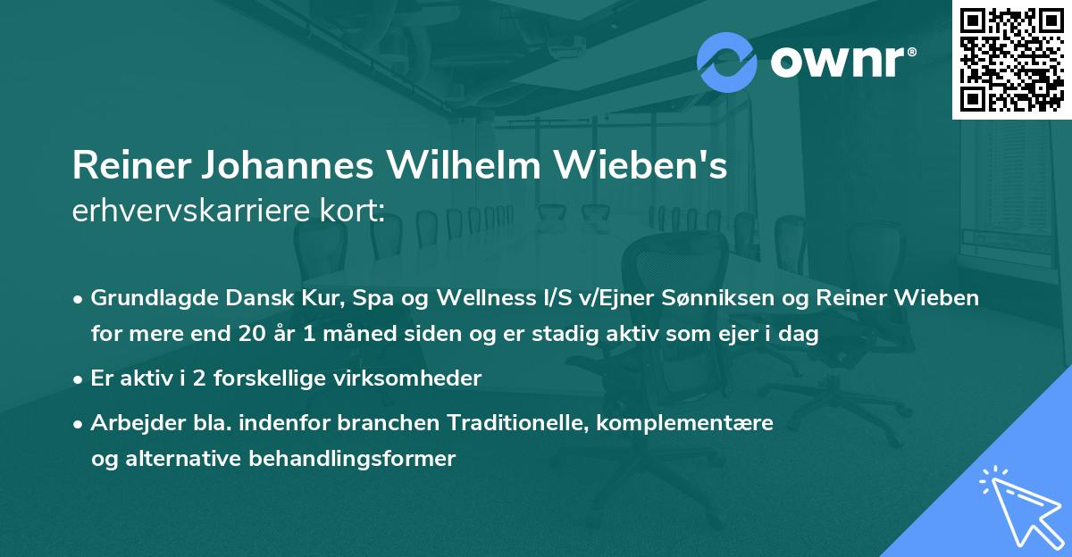 Reiner Johannes Wilhelm Wieben's erhvervskarriere kort