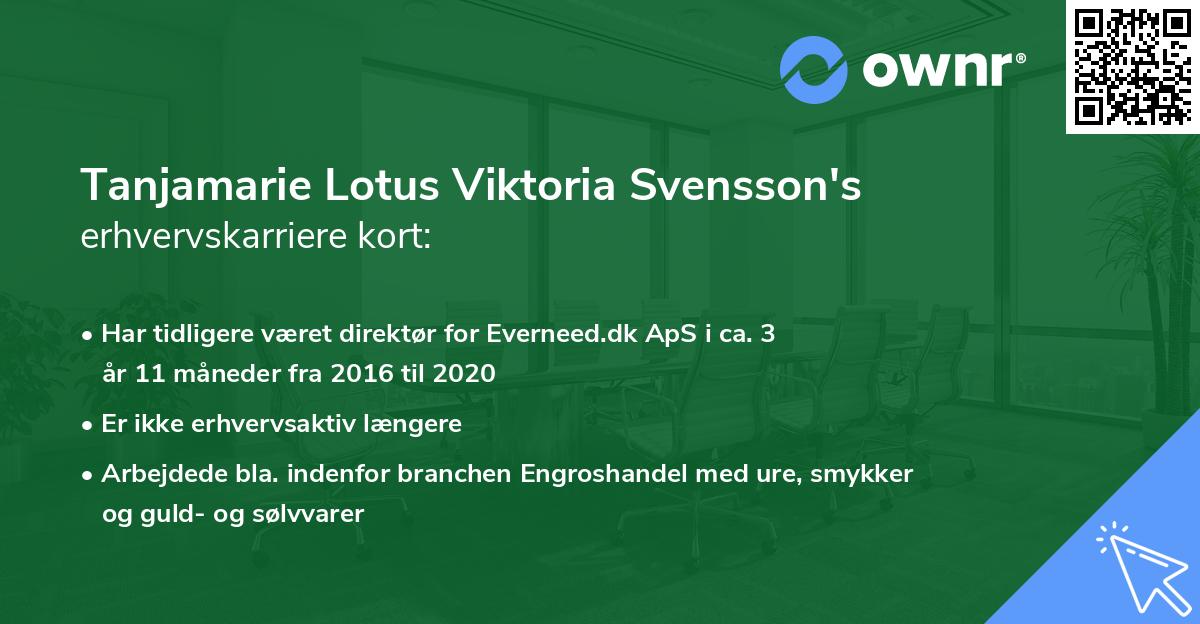 Tanjamarie Lotus Viktoria Svensson's erhvervskarriere kort