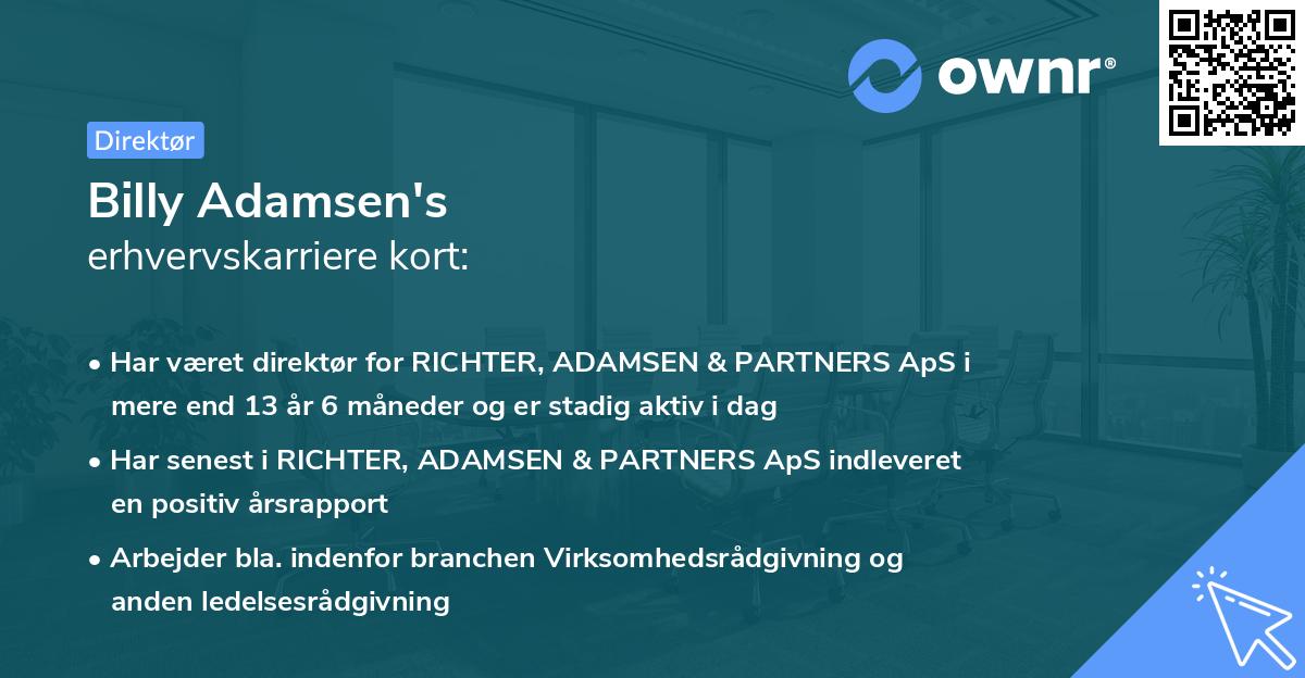 Billy Adamsen's erhvervskarriere kort