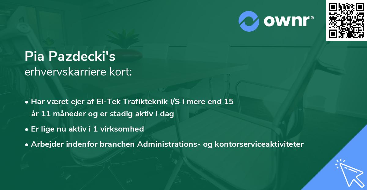 Pia Pazdecki's erhvervskarriere kort
