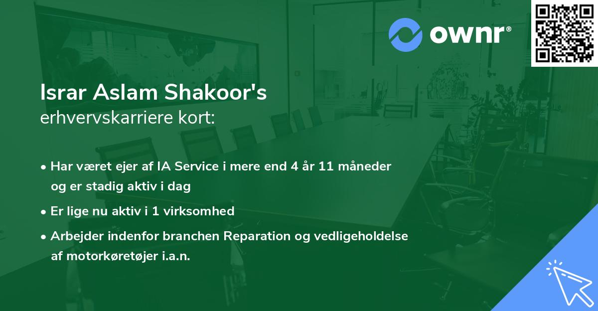 Israr Aslam Shakoor's erhvervskarriere kort