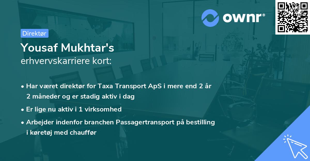 Yousaf Mukhtar's erhvervskarriere kort