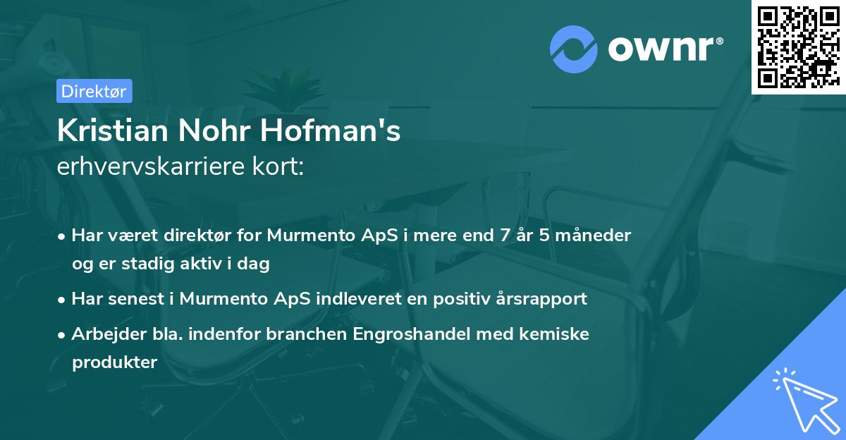 Kristian Nohr Hofman's erhvervskarriere kort