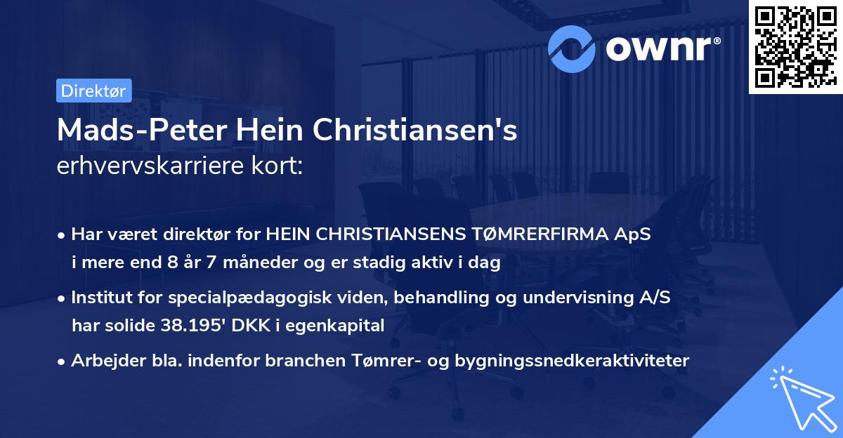 Mads-Peter Hein Christiansen's erhvervskarriere kort