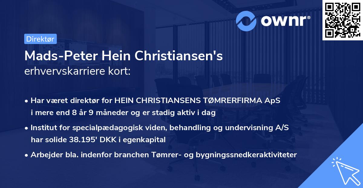 Mads-Peter Hein Christiansen's erhvervskarriere kort