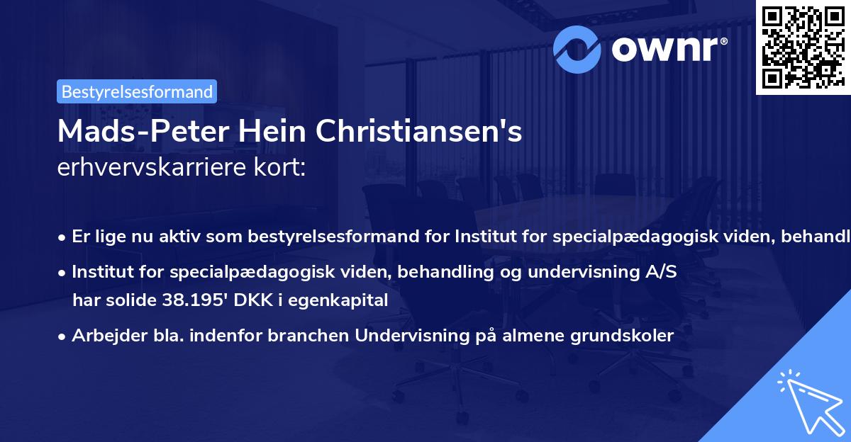 Mads-Peter Hein Christiansen's erhvervskarriere kort