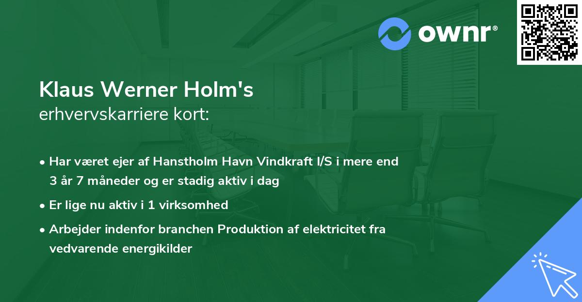 Klaus Werner Holm's erhvervskarriere kort