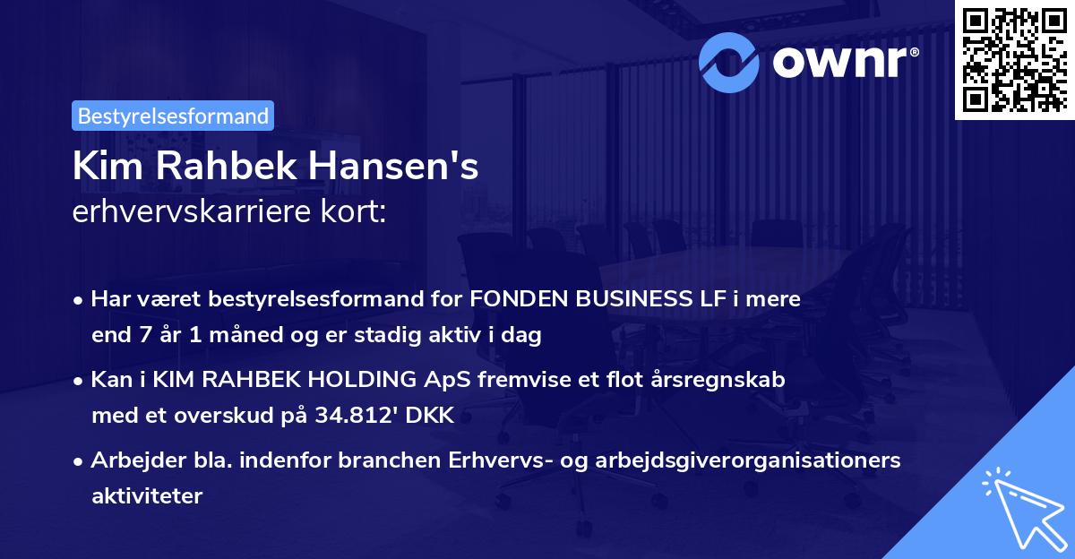 Kim Rahbek Hansen's erhvervskarriere kort