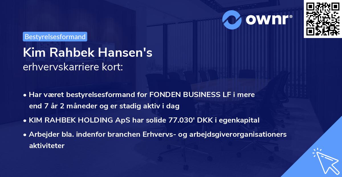 Kim Rahbek Hansen's erhvervskarriere kort