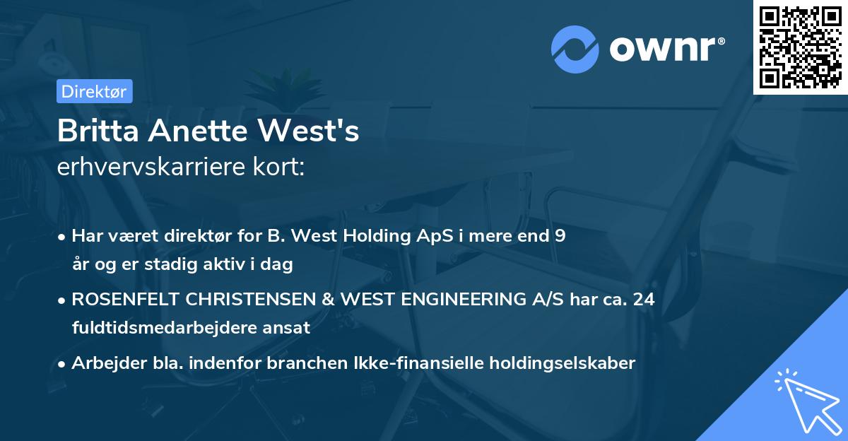 Britta Anette West's erhvervskarriere kort