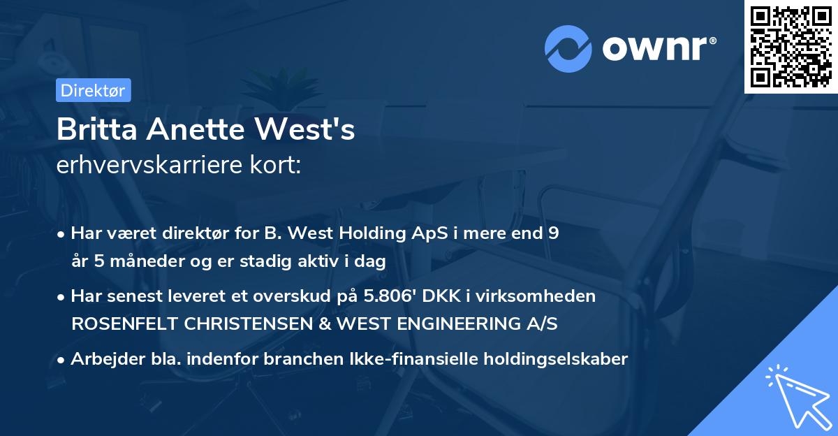 Britta Anette West's erhvervskarriere kort