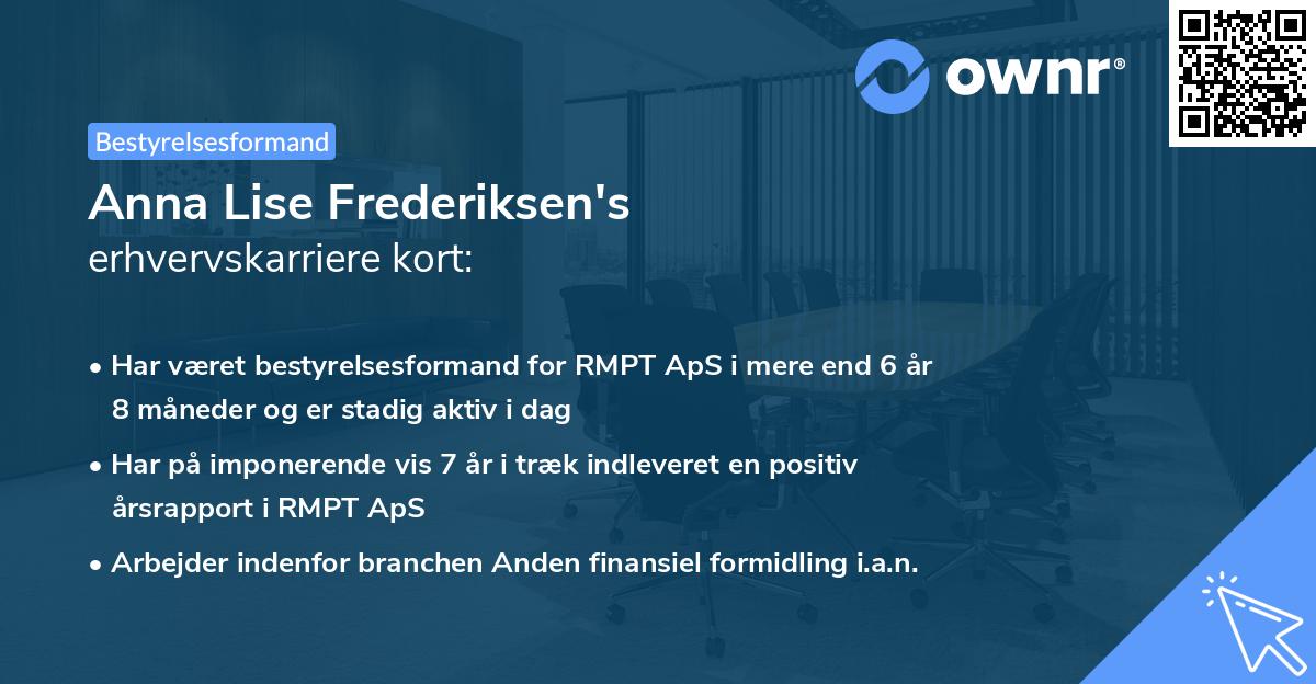 Anna Lise Frederiksen's erhvervskarriere kort