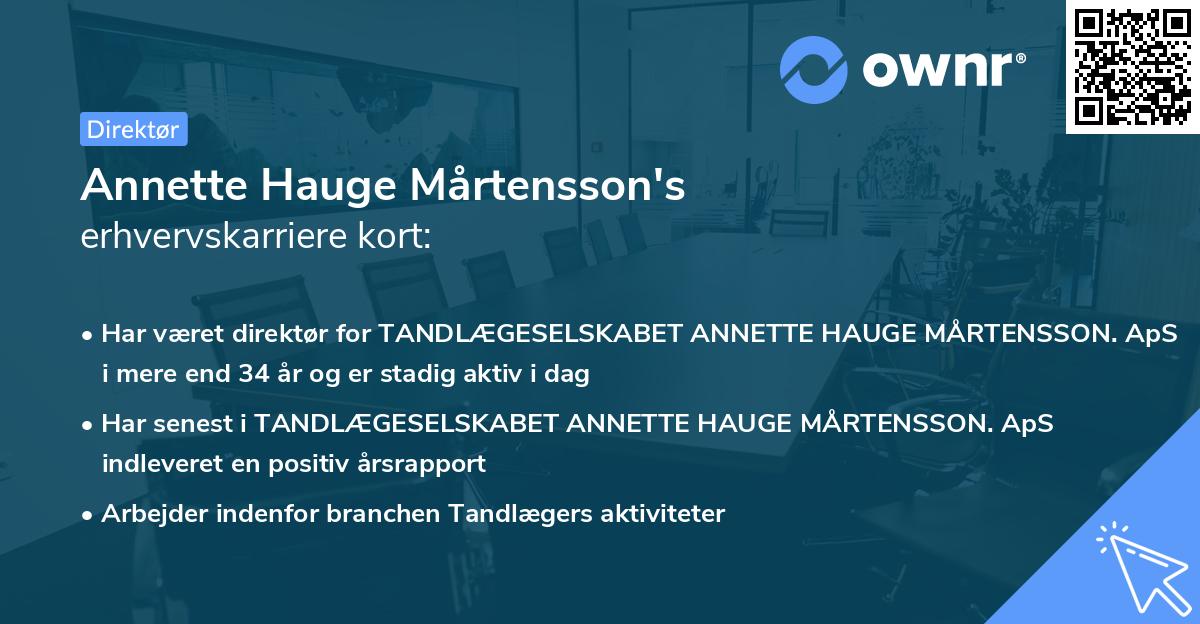 Annette Hauge Mårtensson's erhvervskarriere kort