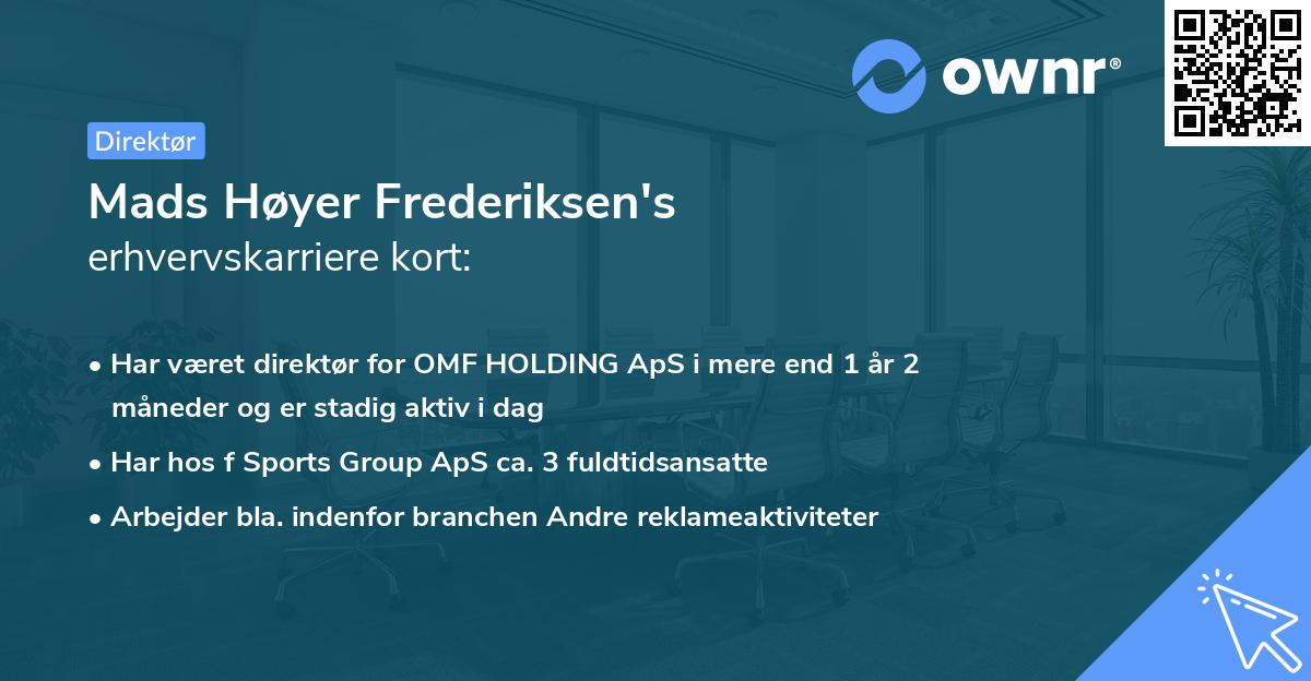 Mads Høyer Frederiksen's erhvervskarriere kort