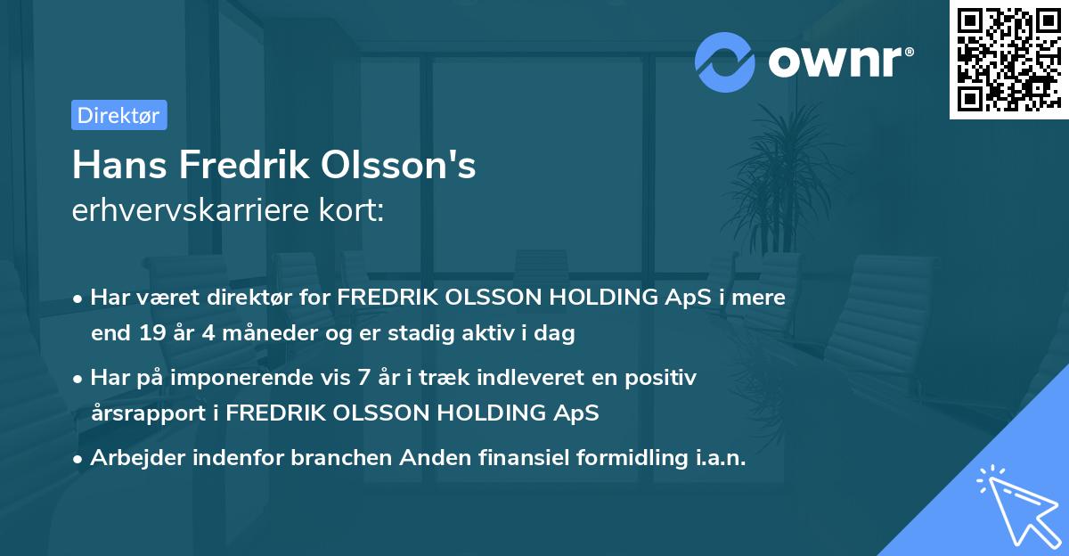 Hans Fredrik Olsson's erhvervskarriere kort