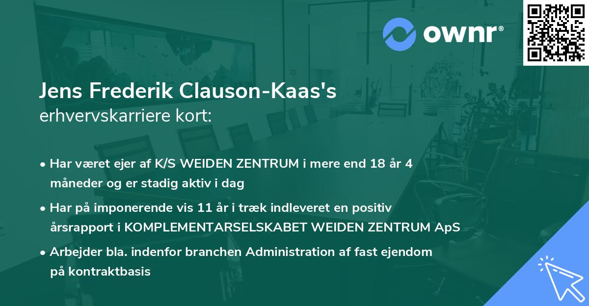 Jens Frederik Clauson-Kaas's erhvervskarriere kort