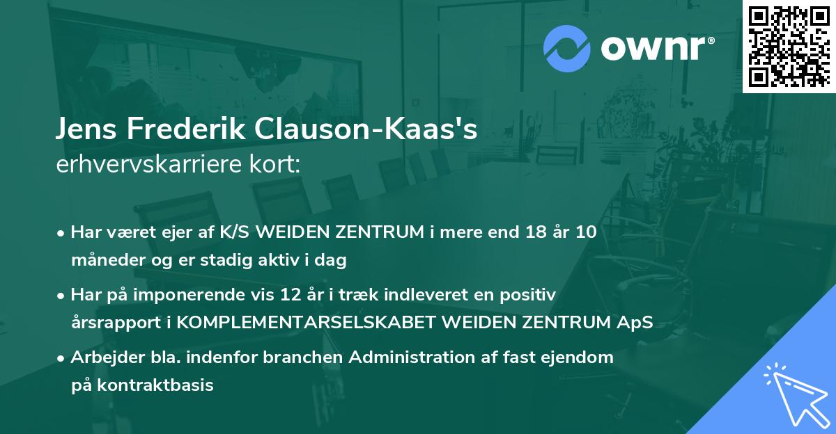 Jens Frederik Clauson-Kaas's erhvervskarriere kort