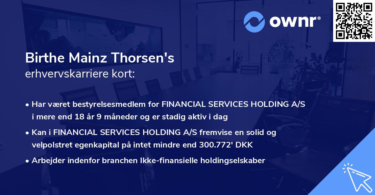 Birthe Mainz Thorsen's erhvervskarriere kort