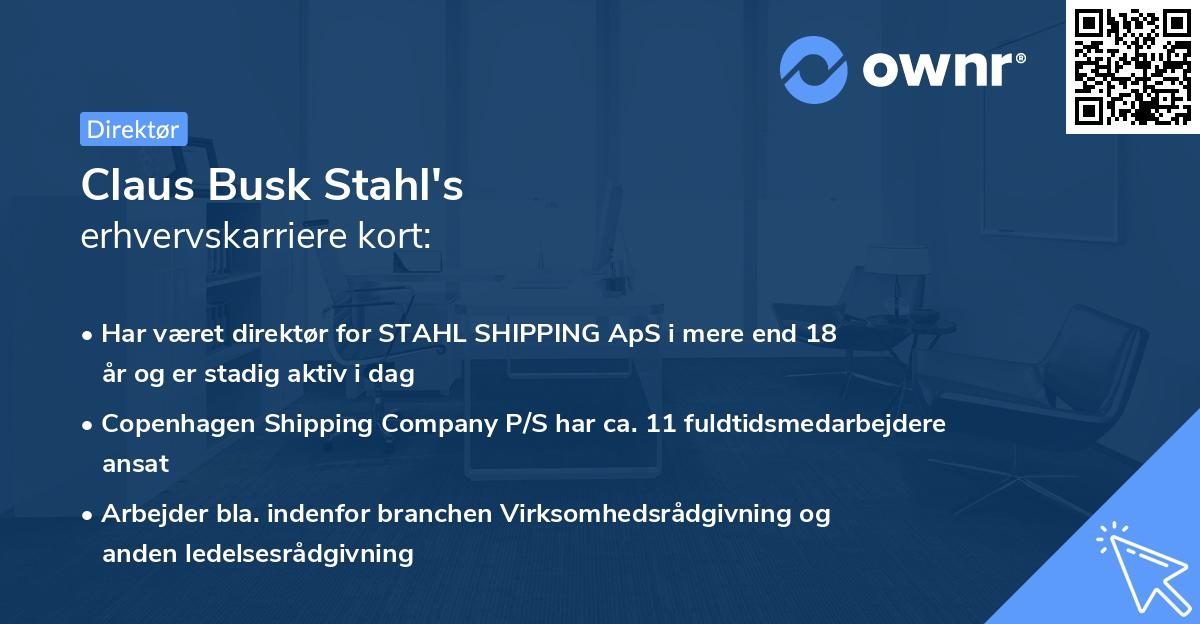 Claus Busk Stahl's erhvervskarriere kort