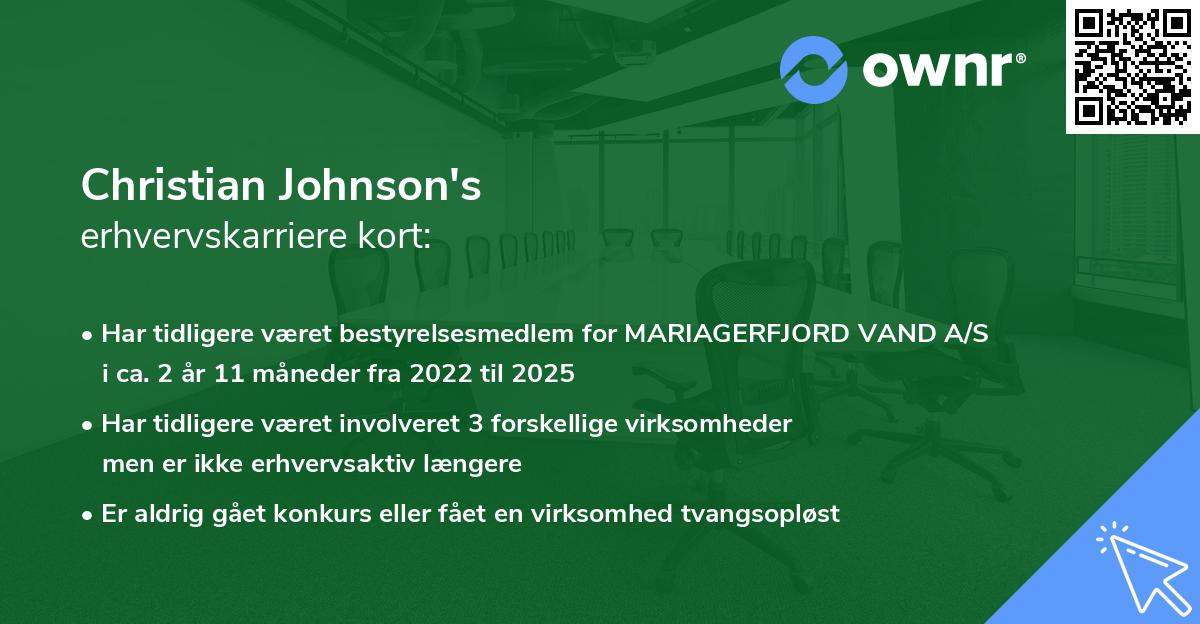 Christian Johnson's erhvervskarriere kort