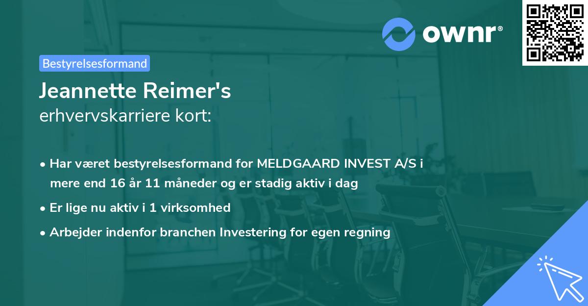 Jeannette Reimer's erhvervskarriere kort