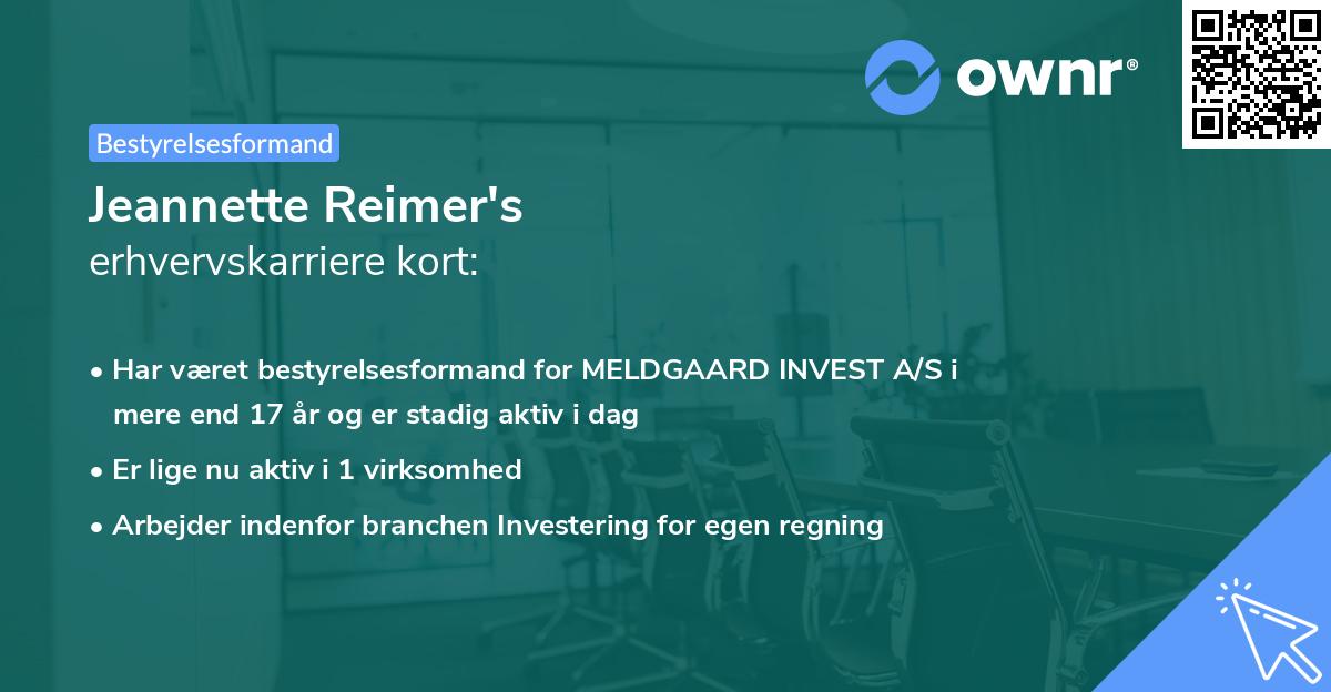 Jeannette Reimer's erhvervskarriere kort