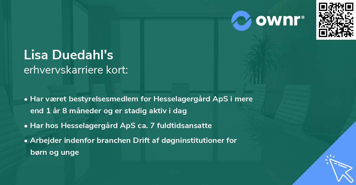 Lisa Duedahl's erhvervskarriere kort