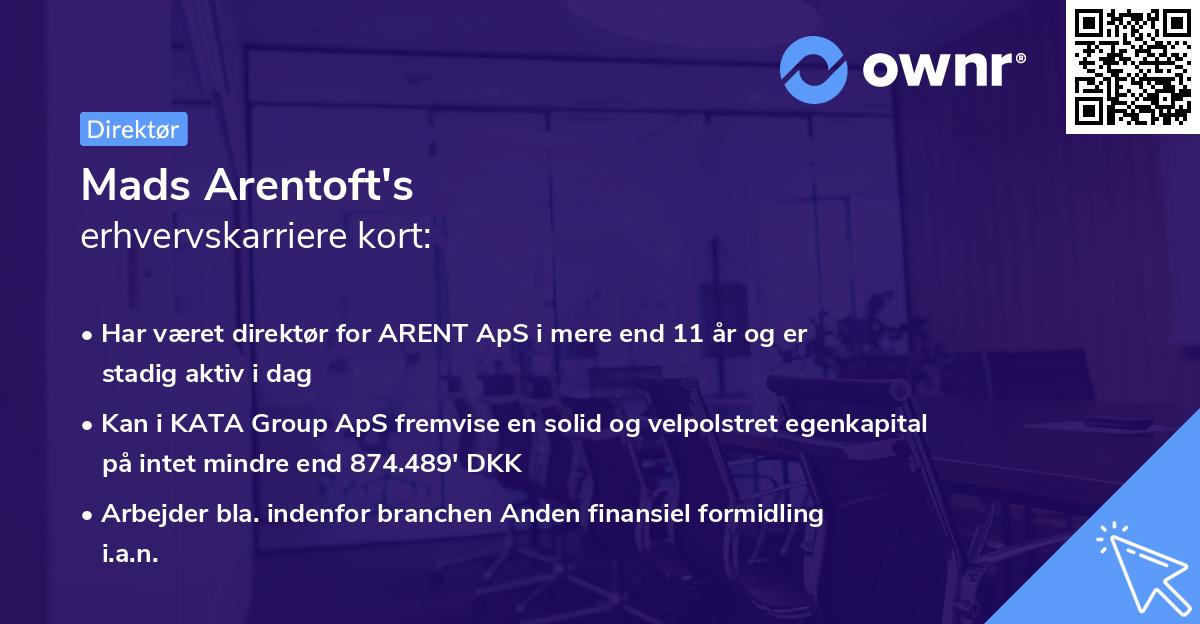 Mads Arentoft's erhvervskarriere kort