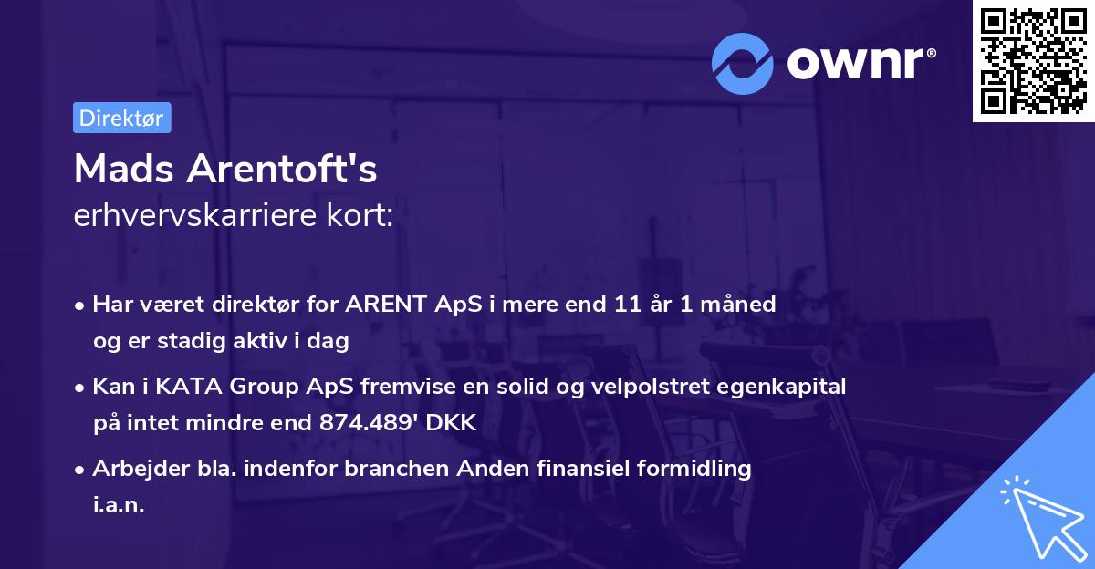 Mads Arentoft's erhvervskarriere kort