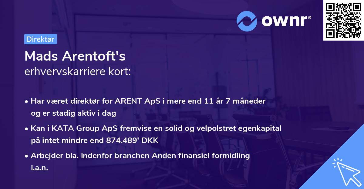 Mads Arentoft's erhvervskarriere kort