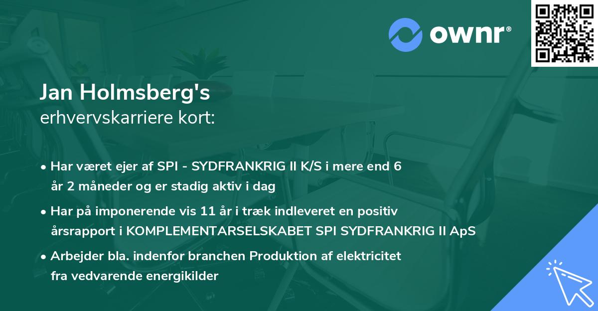 Jan Holmsberg's erhvervskarriere kort
