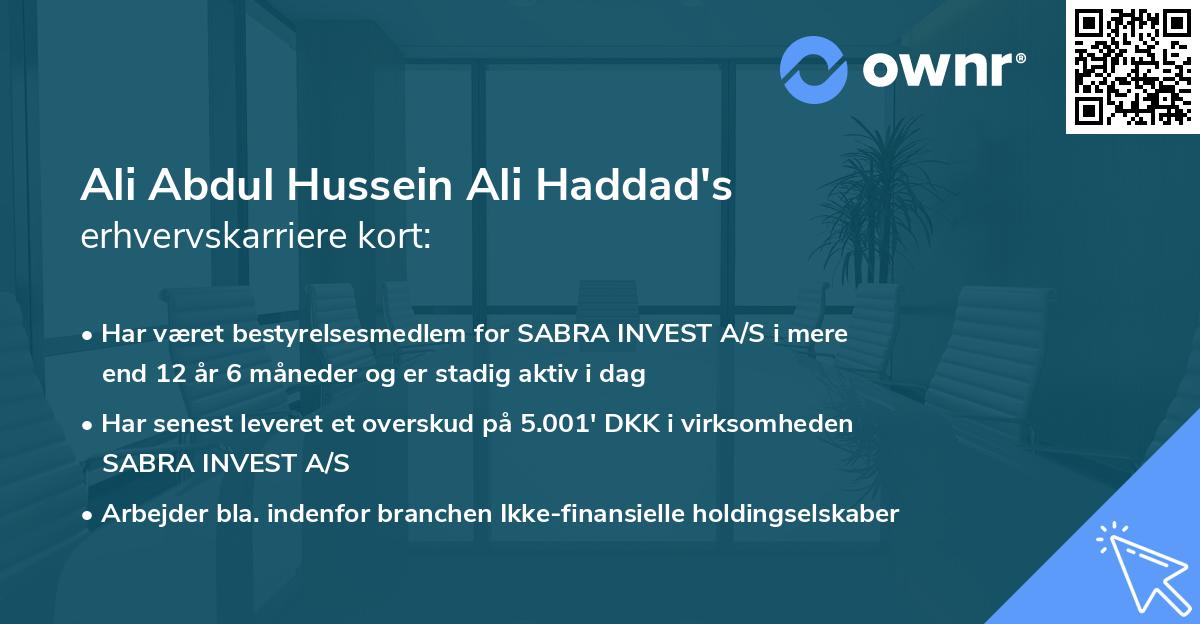 Ali Abdul Hussein Ali Haddad's erhvervskarriere kort