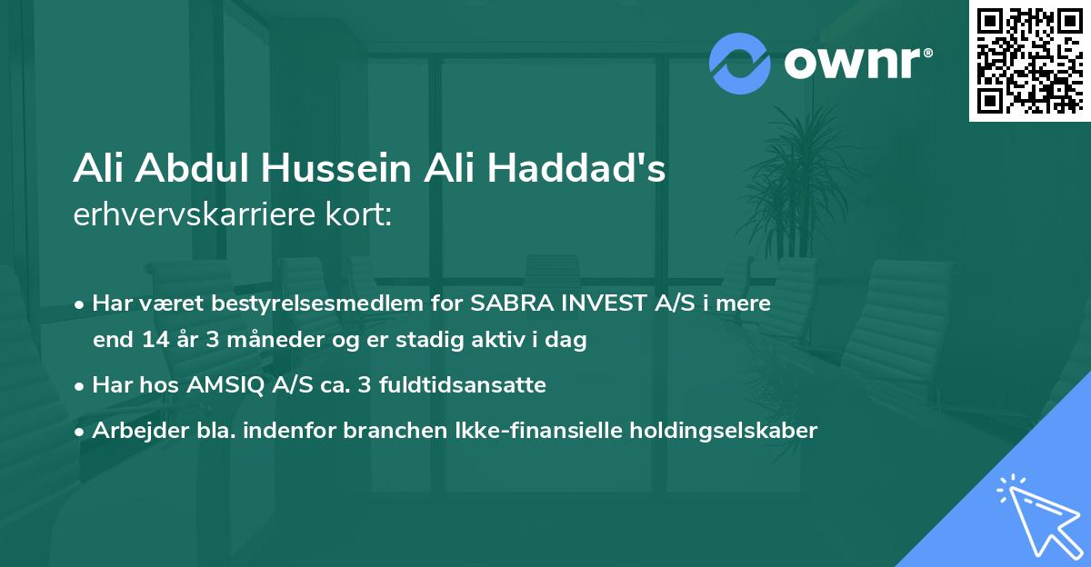 Ali Abdul Hussein Ali Haddad's erhvervskarriere kort