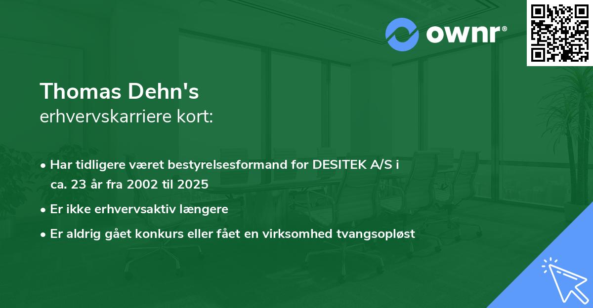 Thomas Dehn's erhvervskarriere kort