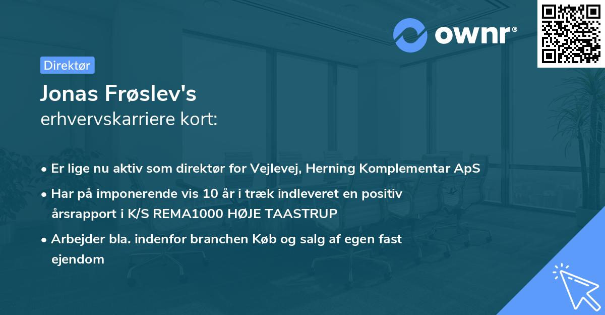 Jonas Frøslev's erhvervskarriere kort