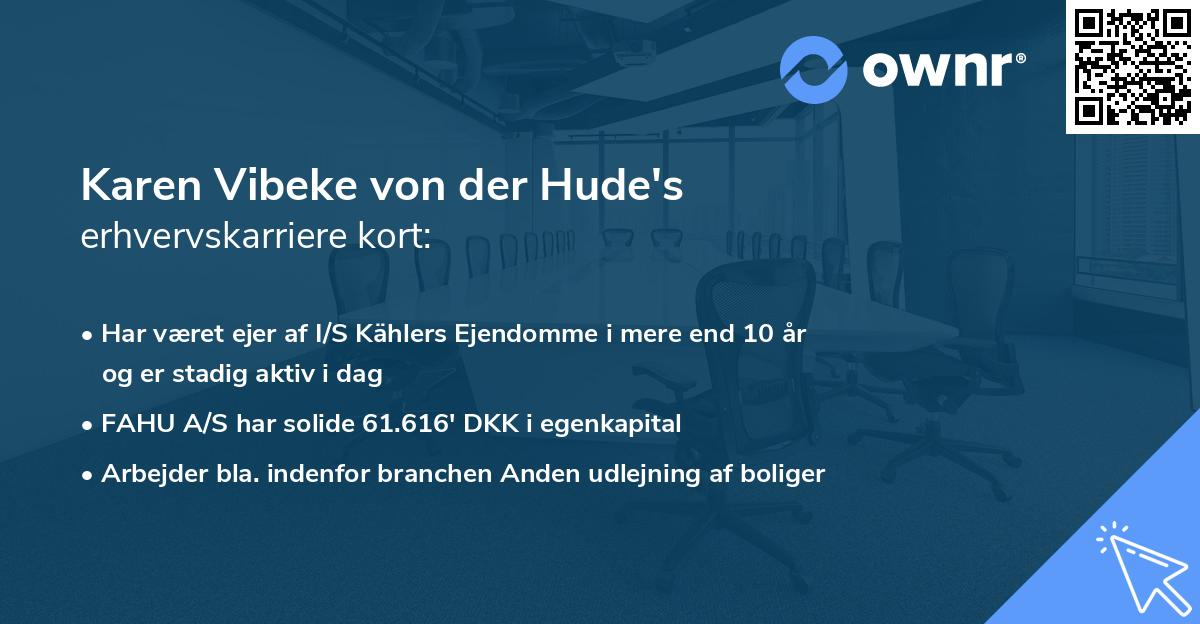 Karen Vibeke von der Hude's erhvervskarriere kort