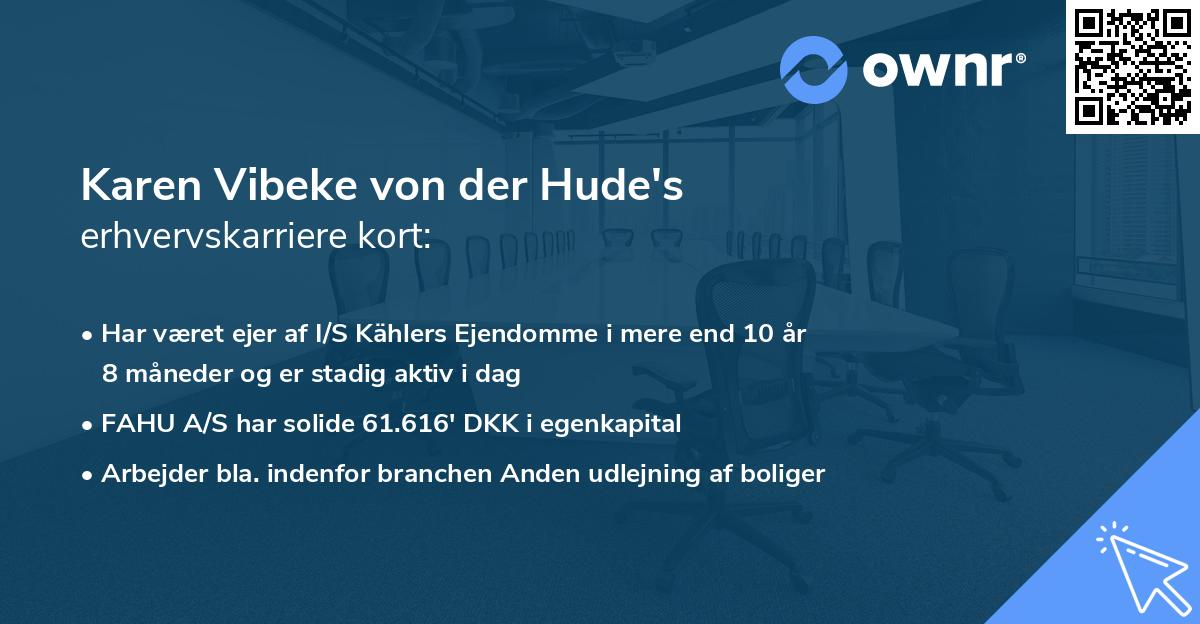 Karen Vibeke von der Hude's erhvervskarriere kort