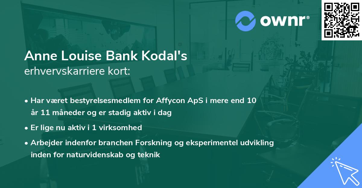 Anne Louise Bank Kodal's erhvervskarriere kort