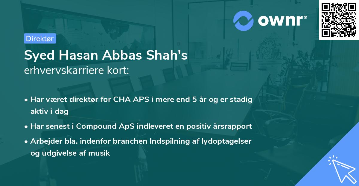 Syed Hasan Abbas Shah's erhvervskarriere kort
