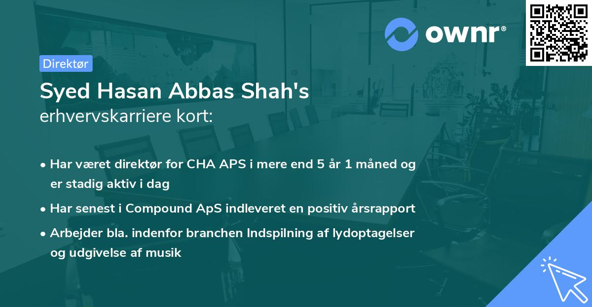 Syed Hasan Abbas Shah's erhvervskarriere kort