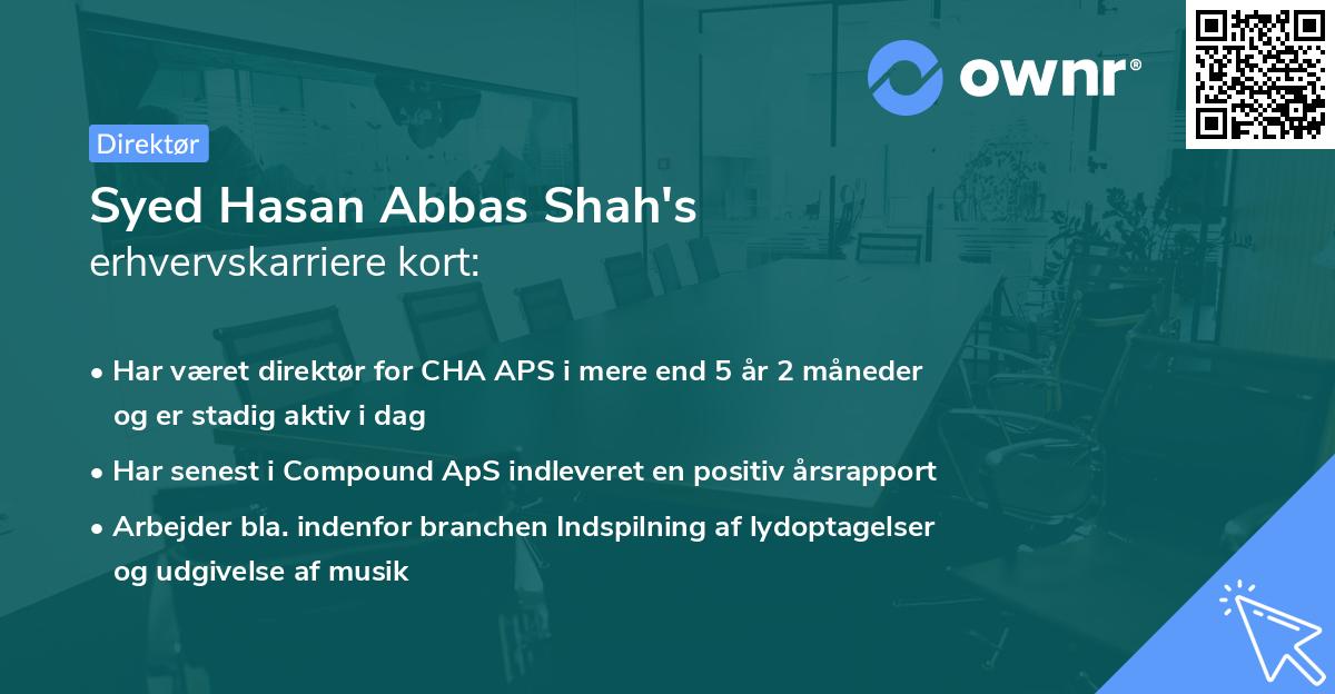 Syed Hasan Abbas Shah's erhvervskarriere kort
