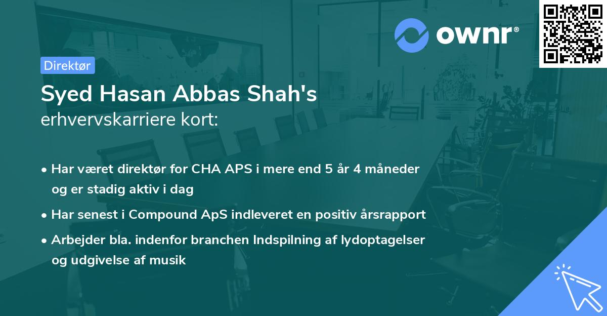 Syed Hasan Abbas Shah's erhvervskarriere kort