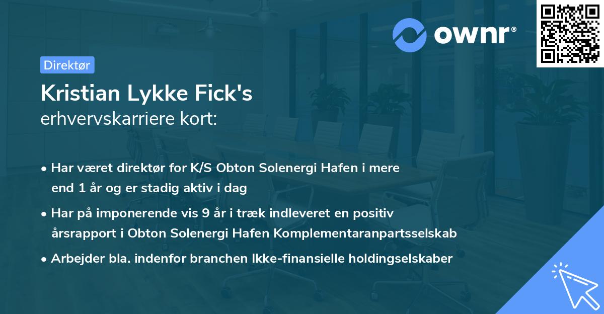 Kristian Lykke Fick's erhvervskarriere kort